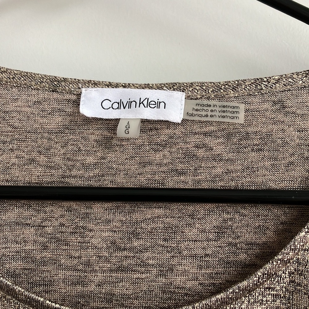 Calvin Klein ruched sides bronze gold metallic top with buttons on sleeves - Picture 2 of 5